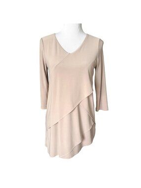 JOSEPH RIBKOFF Taupe Tiered Tunic Top Size 4 Lagenlook Asymmetrical